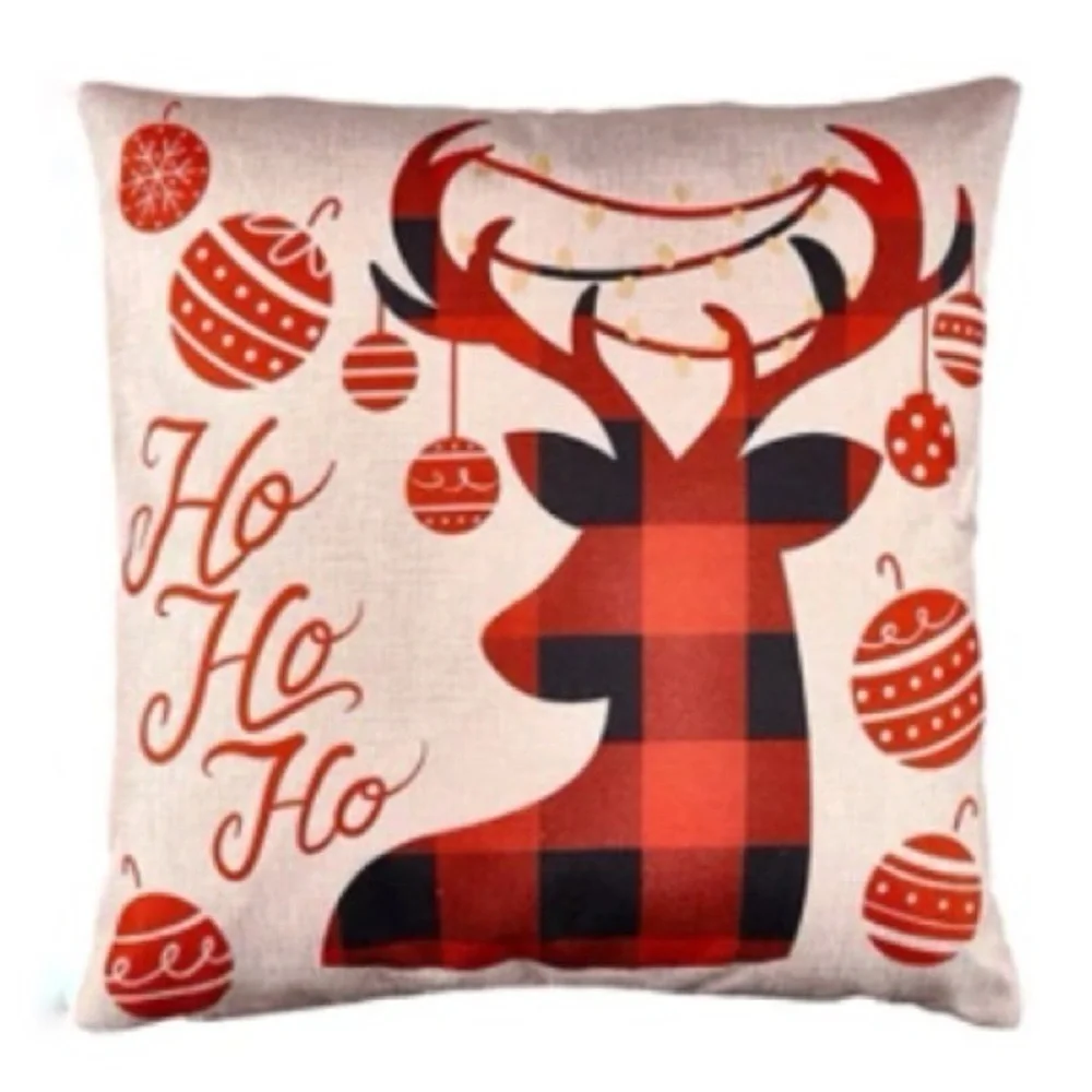 Pillow Cover Set Christmas Rustic Holiday Zip Linen Buffalo Plaid Red Black 17”